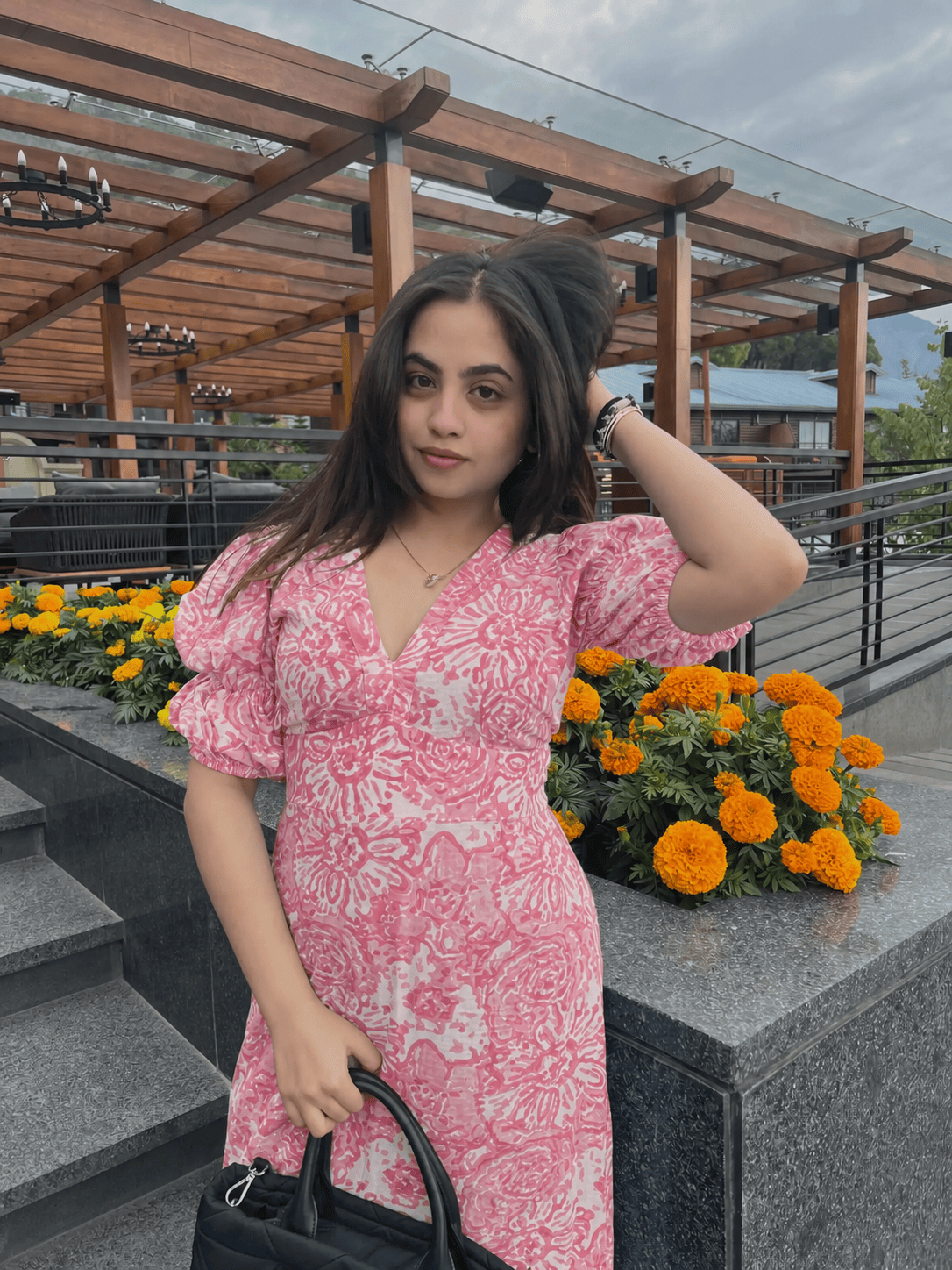 Pink Ballon Sleeved Dress