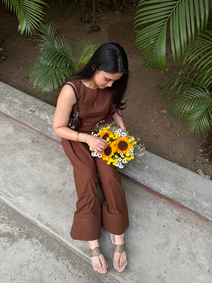 Espresso Brown Sleeveless Farsi Salwar Set With Pockets