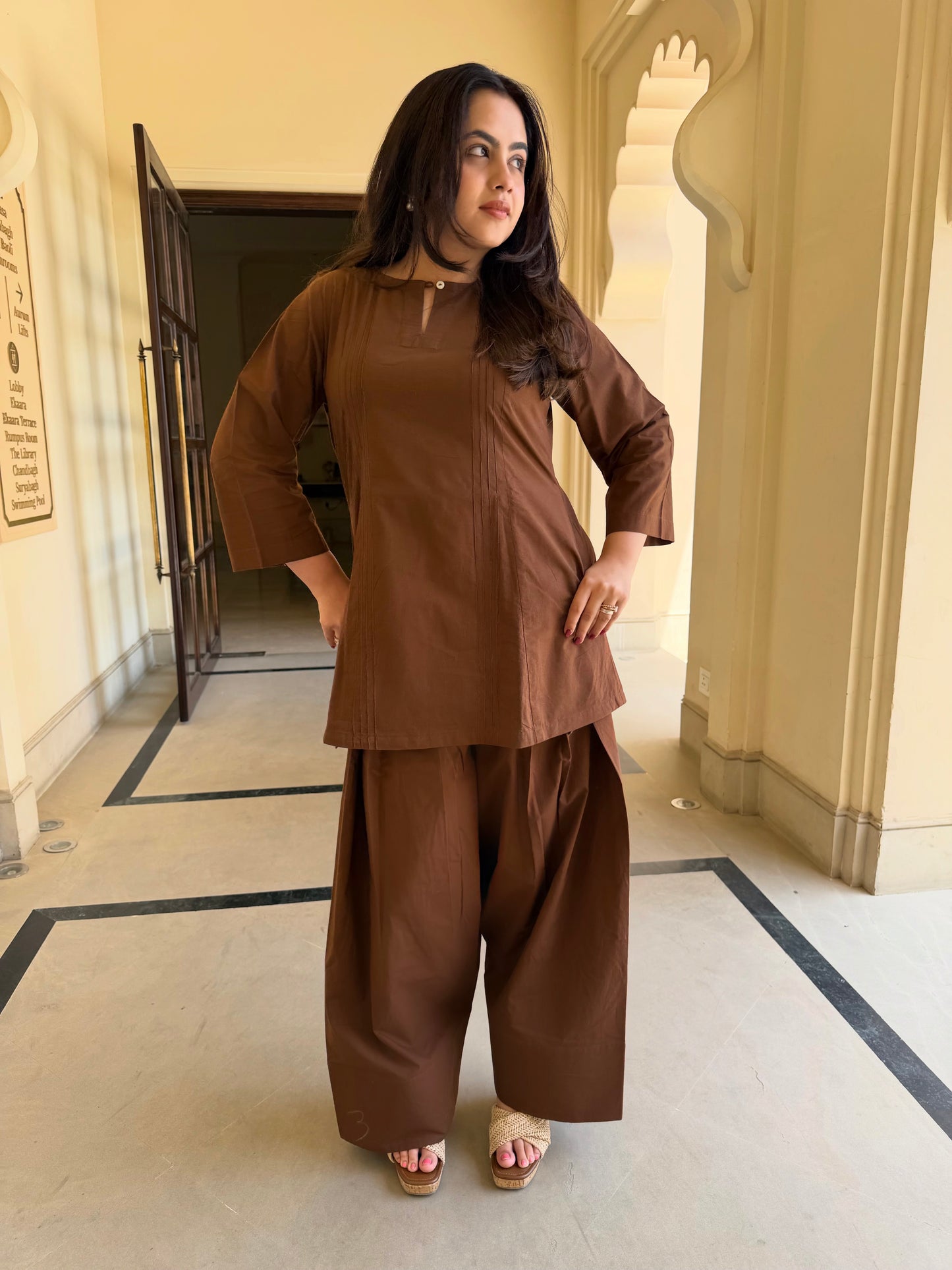 Espresso Brown Farsi Salwar Set With Pockets
