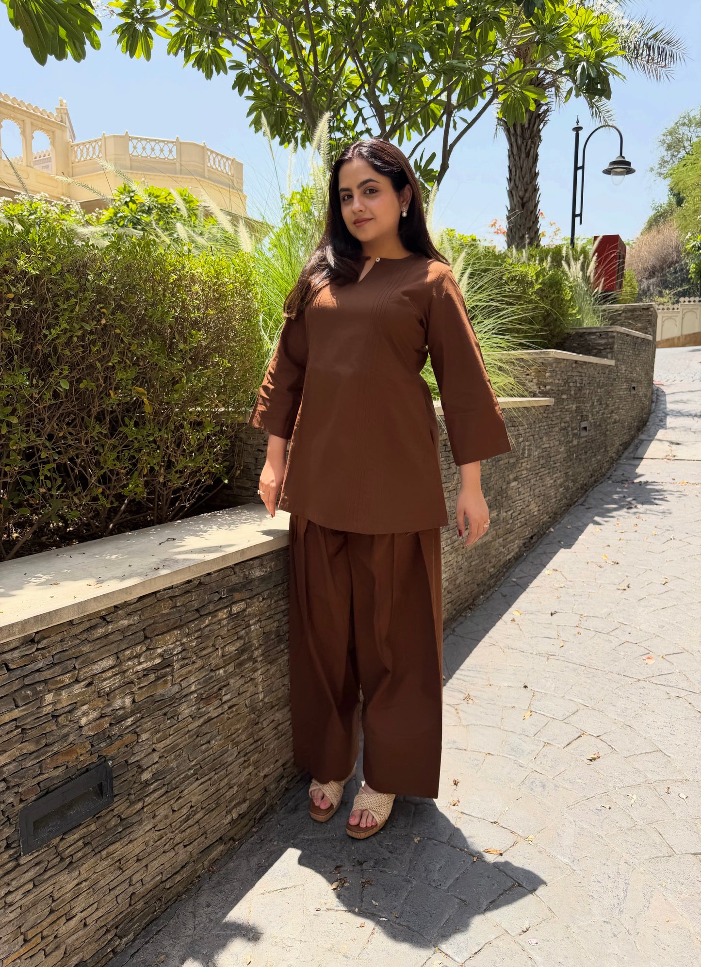 Espresso Brown Farsi Salwar Set With Pockets