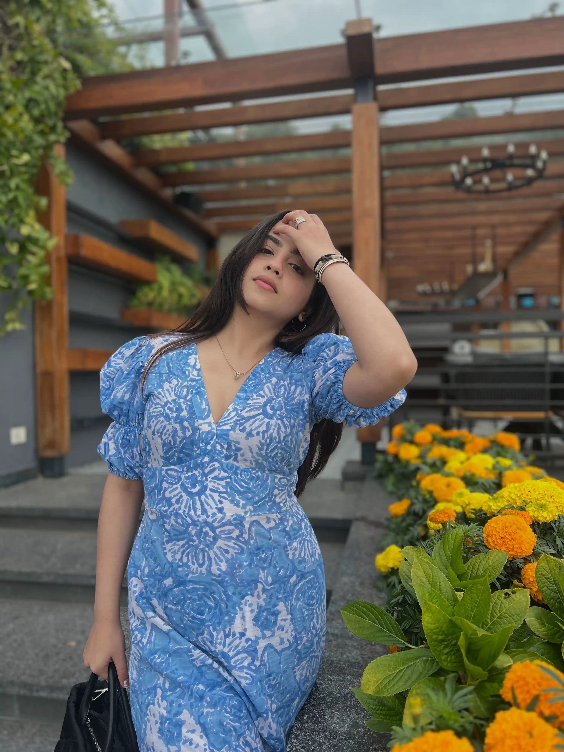 Hand Block Printed Blue Cotton Dress