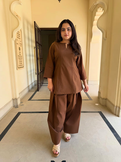 Espresso Brown Farsi Salwar Set With Pockets