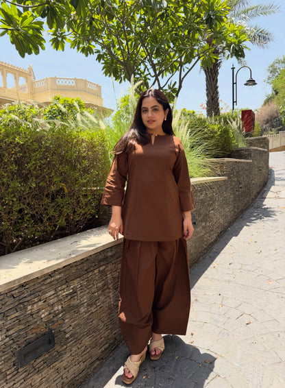 Espresso Brown Farsi Salwar Set With Pockets
