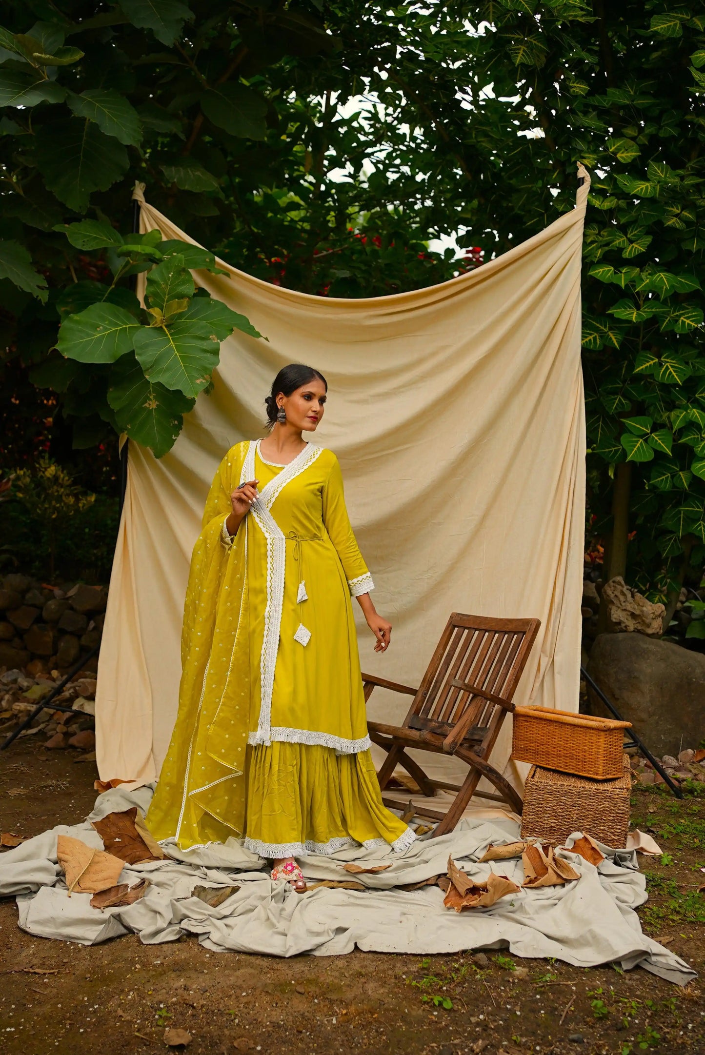 Yellow Anghrakha set with dupatta