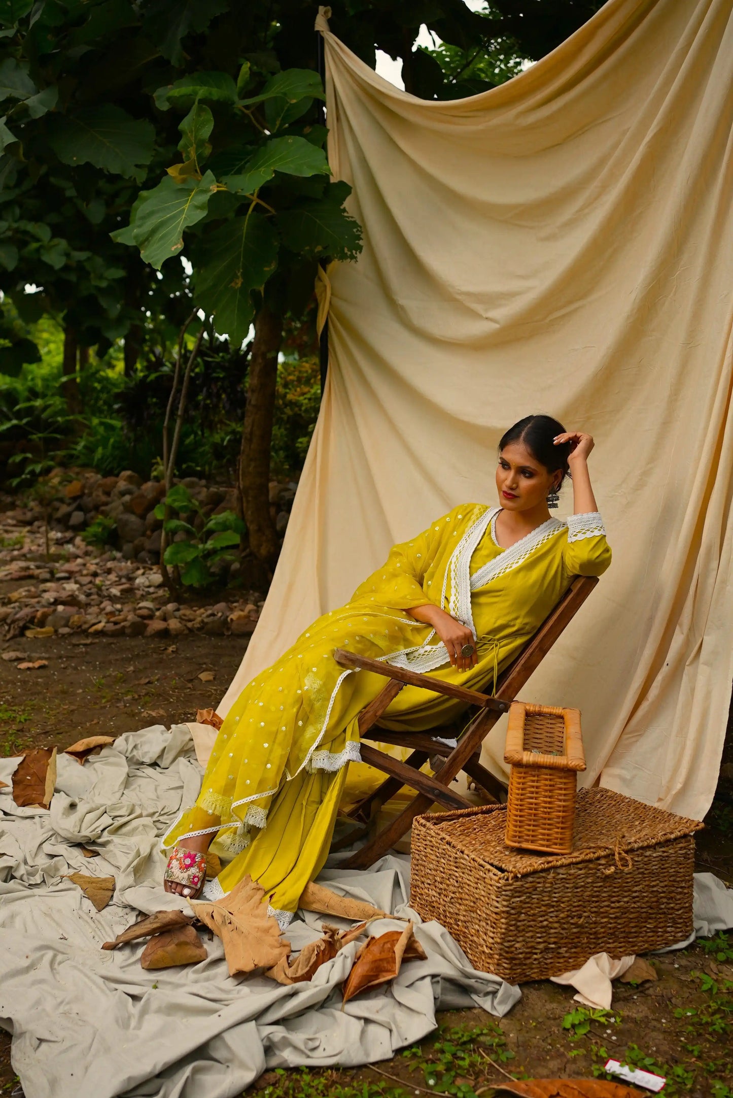 Yellow Anghrakha set with dupatta
