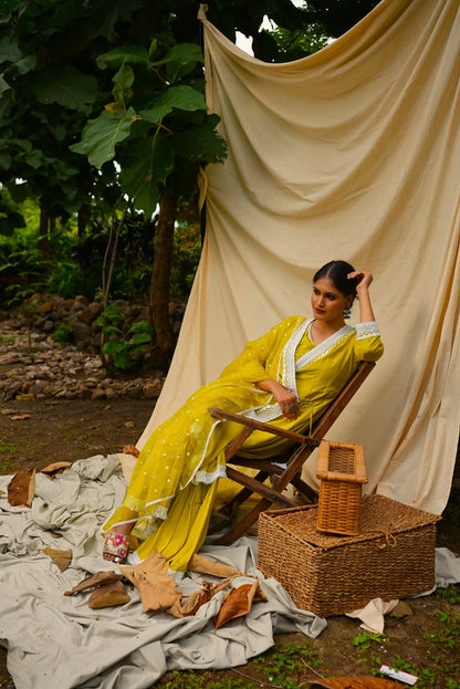 Yellow Anghrakha set with dupatta