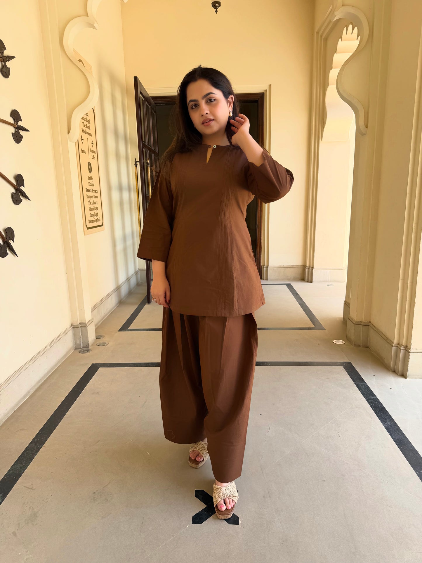 Espresso Brown Farsi Salwar Set With Pockets