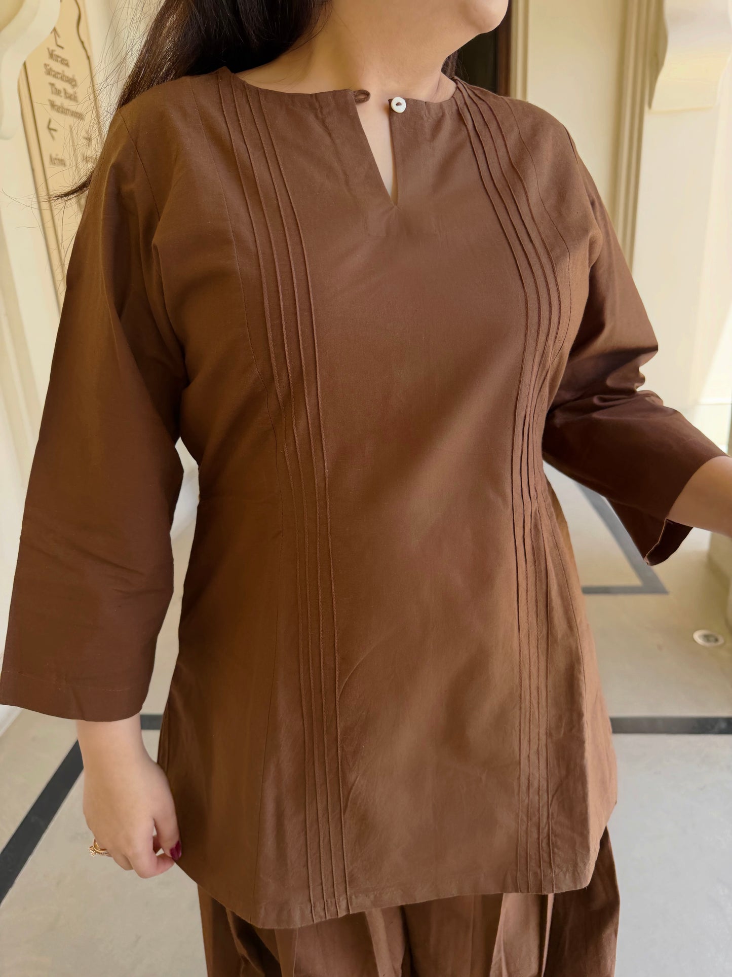 Espresso Brown Farsi Salwar Set With Pockets