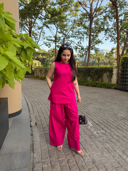 Rani Pink Sleeveless Farsi Salwar Set With Pockets