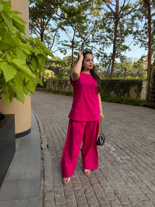 Rani Pink Sleeveless Farsi Salwar Set With Pockets