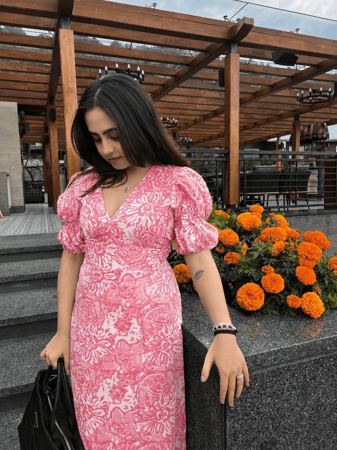 Pink Ballon Sleeved Dress