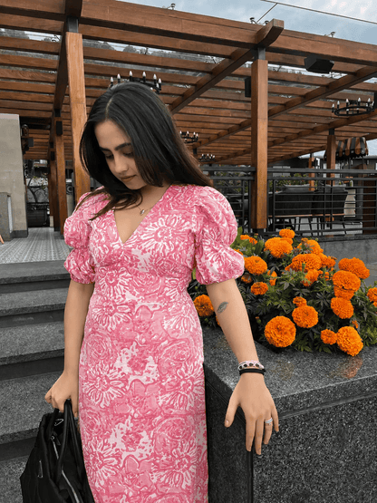 Pink Ballon Sleeved Dress