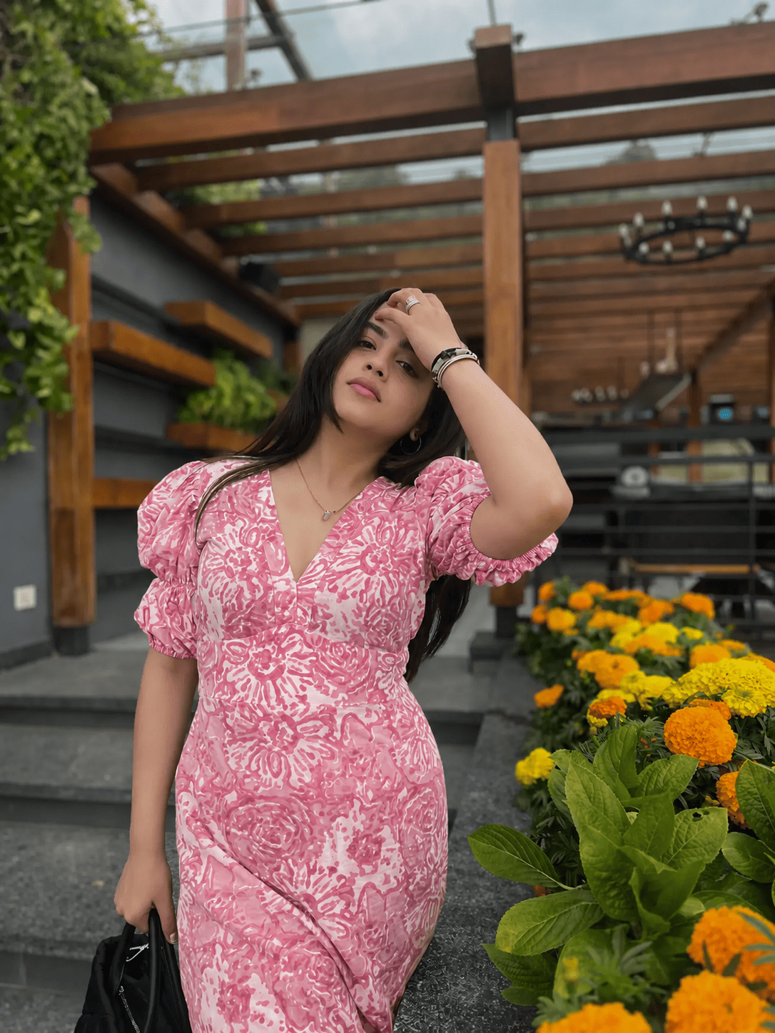 Pink Ballon Sleeved Dress